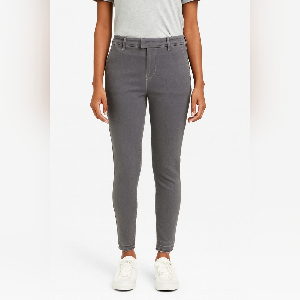 Massimo Dutti Dark Grey Raw Hem High-Rise Slim Ankle Pants Skinny Stretch